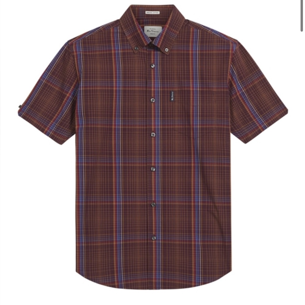 Ben Sherman Men's Burgundy Mod Fit Plaid Shirt Size M